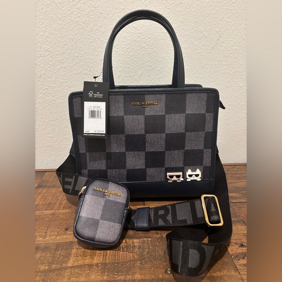Karl Lagerfeld Handbags - Karl Lagerfeld Black and Gray Checkered Bag